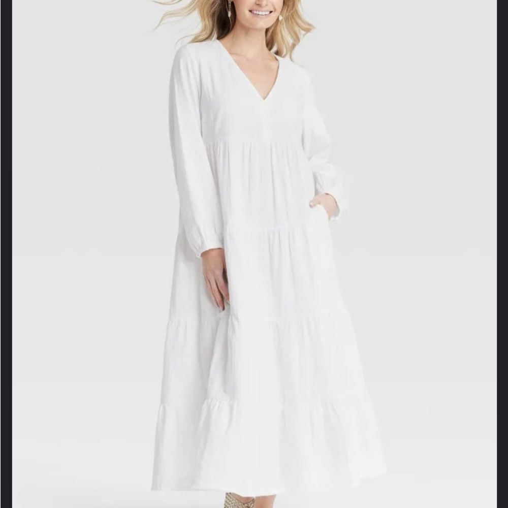 Universal Thread Bell Sleeve Tiered Maxi Dress - White